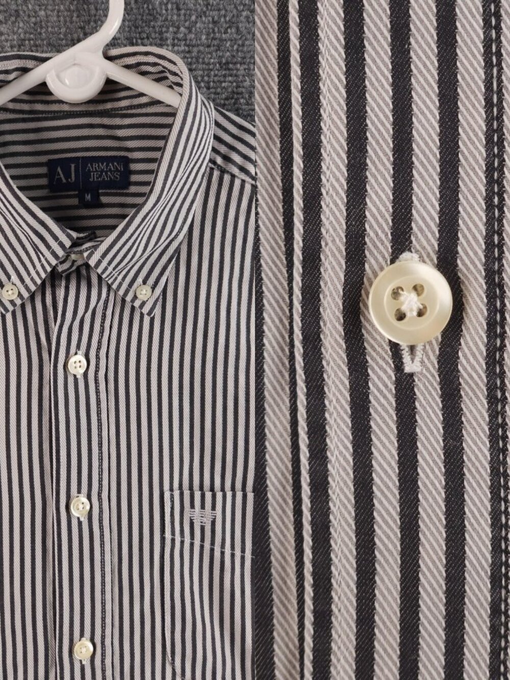Armani Medium Button-Down Striped Men Gray Black Designer Long Sleeve Shirt